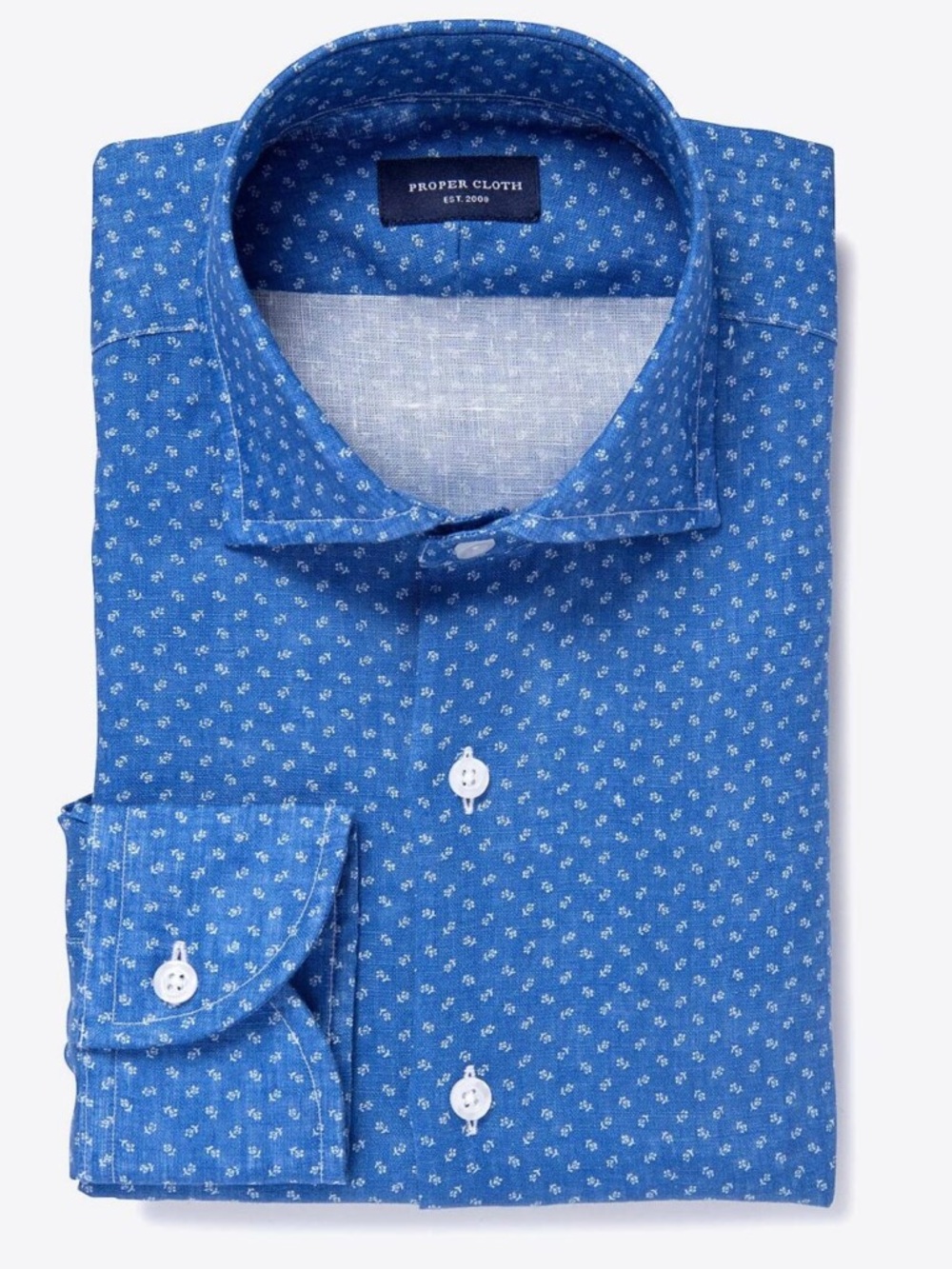 Proper Cloth Linen‎ Albini Navy Mini Floral Print 19.5 Spread Collar Preppy